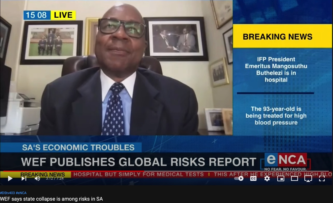 Read more about the article RiskRecon in the Media – Dr Makhubela interviewed by ENCA on WEF risk report & state failure in South Africa