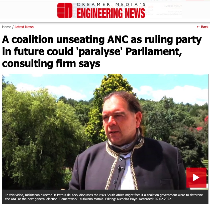 Read more about the article Engineering News covers RiskRecon’s analysis of state failure, capture and collapse in South Africa